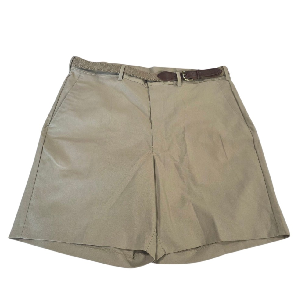 Haggar Chino Shorts Mens Khaki 36 Flat Front Mid Rise Golf Casual Wear Summer
